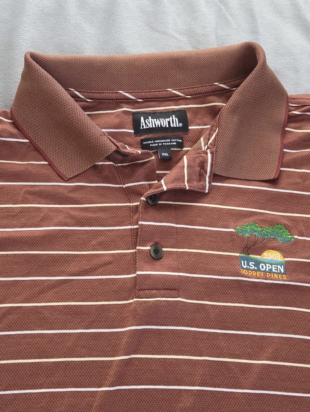2008 US Open Torrey Pines Polo Golf Shirt Men's XXL 2XL Brown Cotton Ashworth
